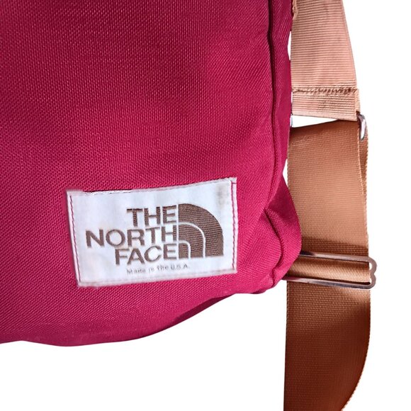 The North Face Vintage Tote Crossbody Bag Maroon Canvas Brown Labe USA Made 90s - Picture 2 of 5